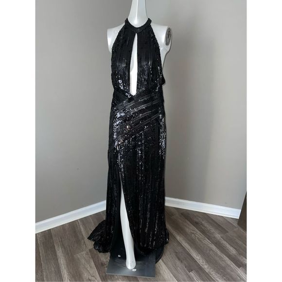 GALVAN Peek-A-Boo Sequin Halter Gown $2350 - Picture 7 of 12